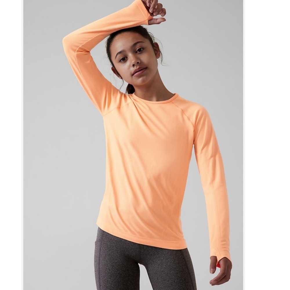 Athleta Girl Power Up Long Sleeve Top in Cantaloupe Size Large (12)
